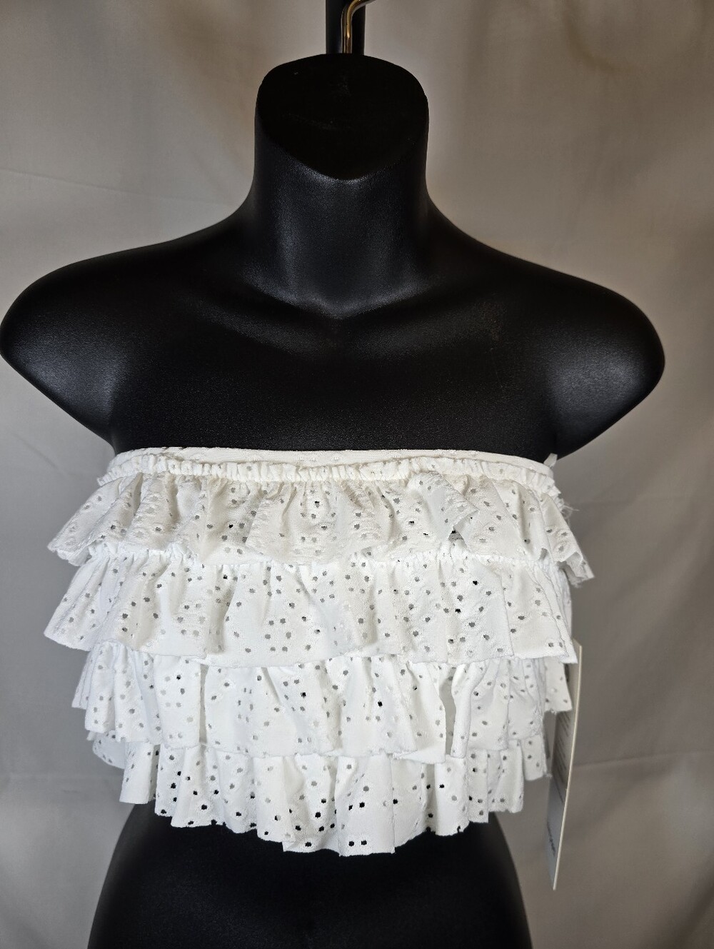 White Layered Ruffles Eyelet Bandeau Top